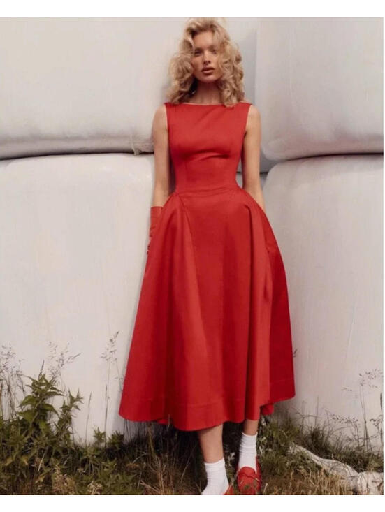 Helsa Dresses & Skirts - NWT Helsa Stretch Organic Cotton Sateen Midi Dress in Red  SIZE S $298msrp
